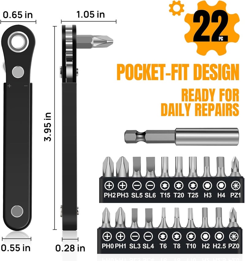 NewFation Ratcheting Screwdriver Men Gifts – Right Angle Screwdriver for Tight Spaces, Cool EDC Gadgets, Small Tool Gift for Men Dad Husband - Image 3
